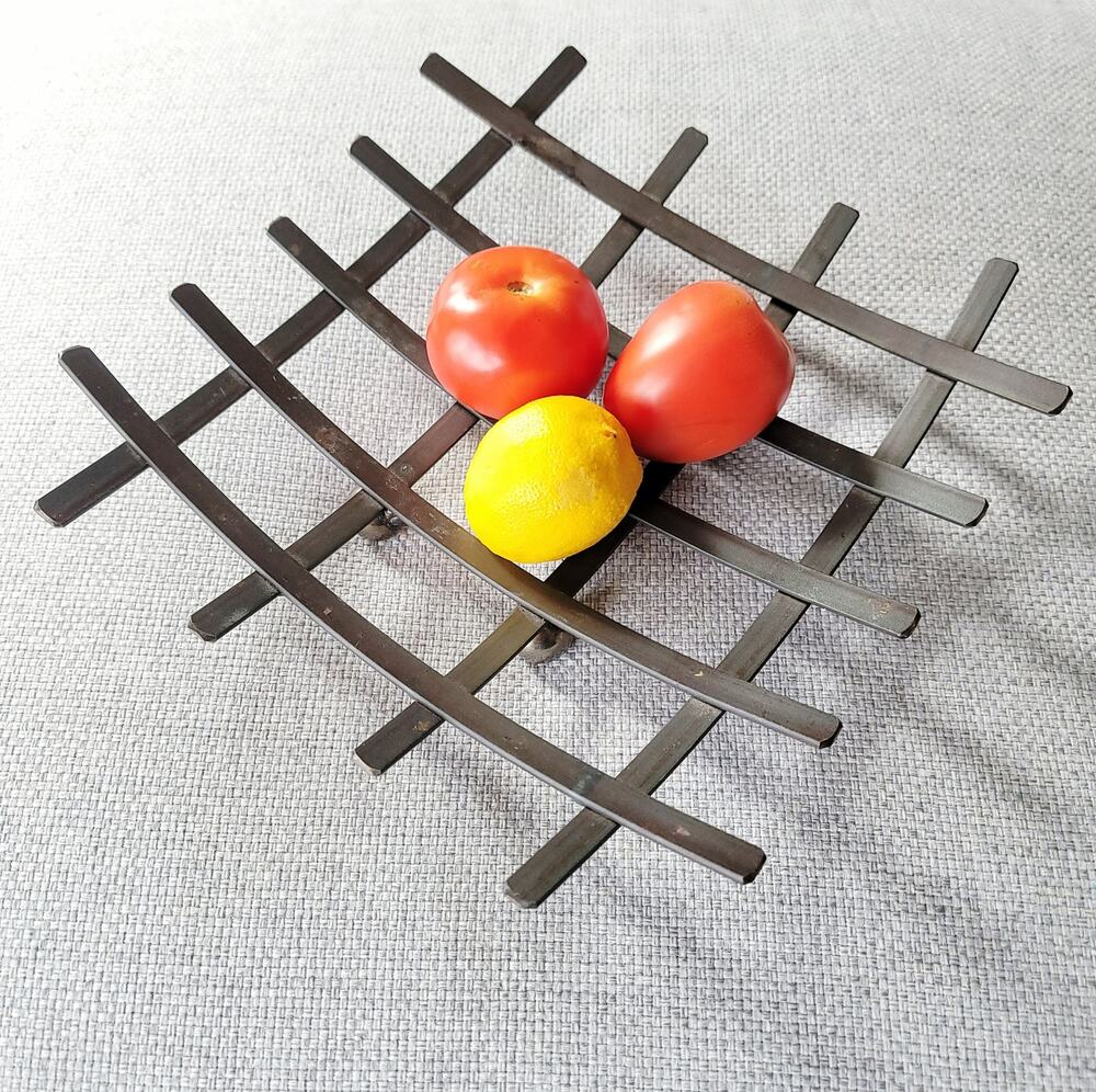MCM Hand-Forged Steel Grid Fruit Bowl